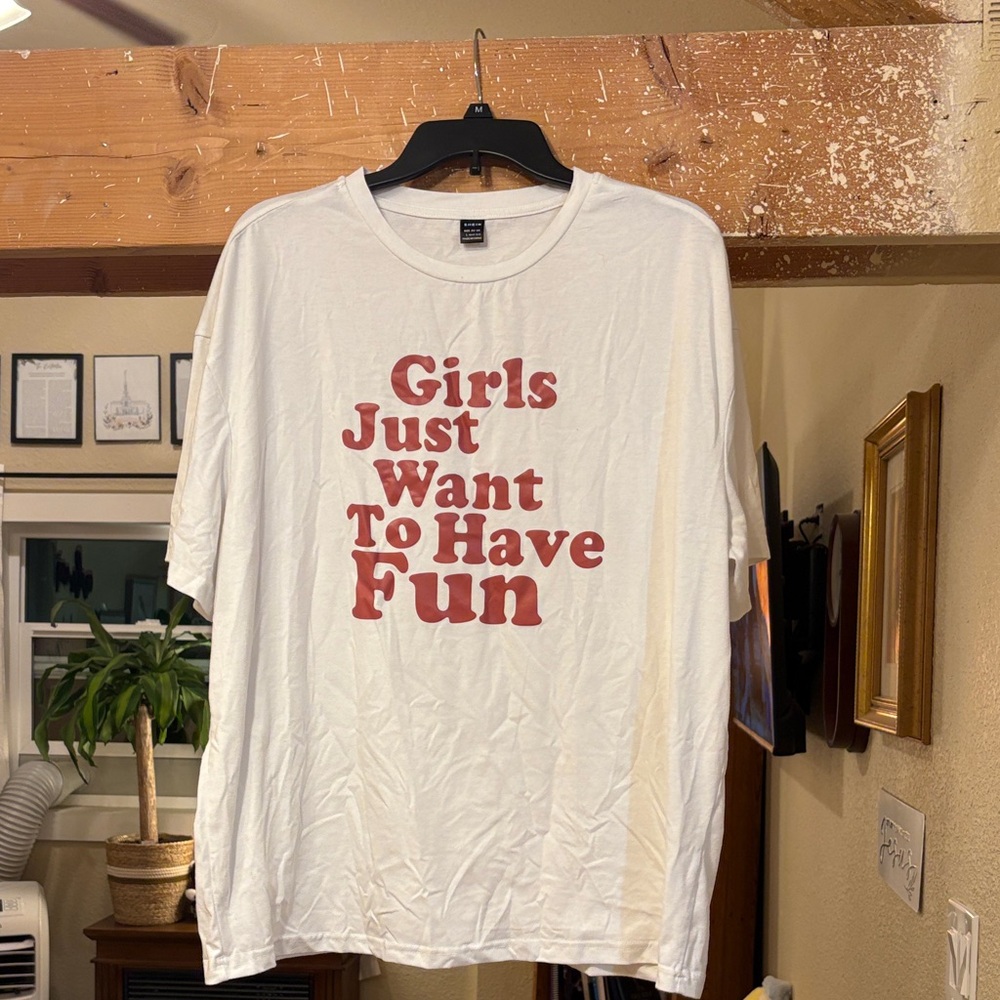 SHEIN White Tee with Red Fun Text